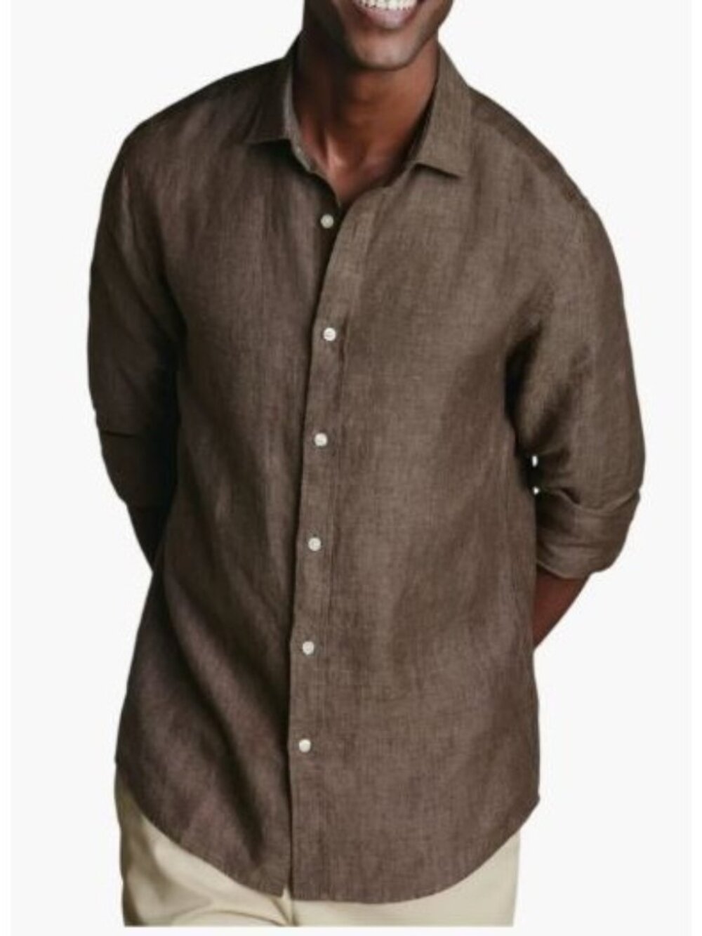 Charles Tyrwhitt Mocha Pure Linen Slim Fit Shirt Top Men Size Medium NWT Button